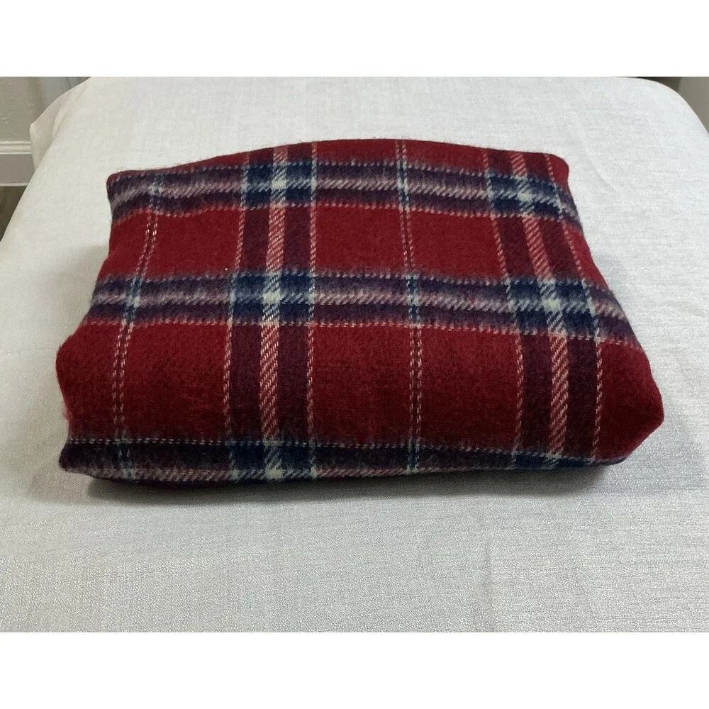 Vintage Ralph Lauren Red Tartan Plaid Throw Blanket 50x68 100% Acrylic Made USA